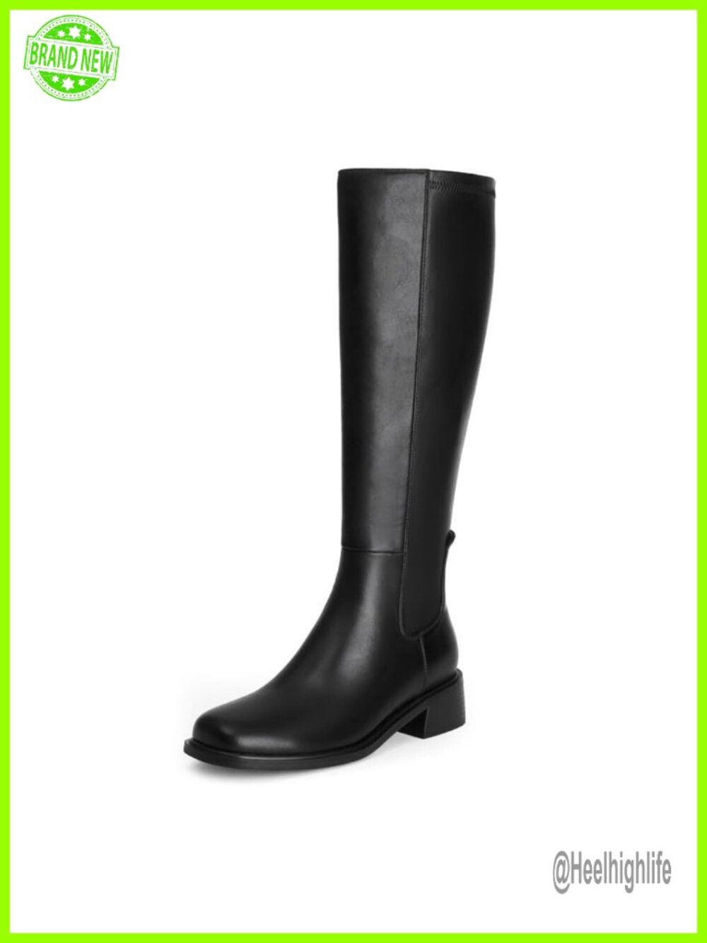 Women's Knee High Boots Low Block Heel Faux Leather Tall Stretch Boots